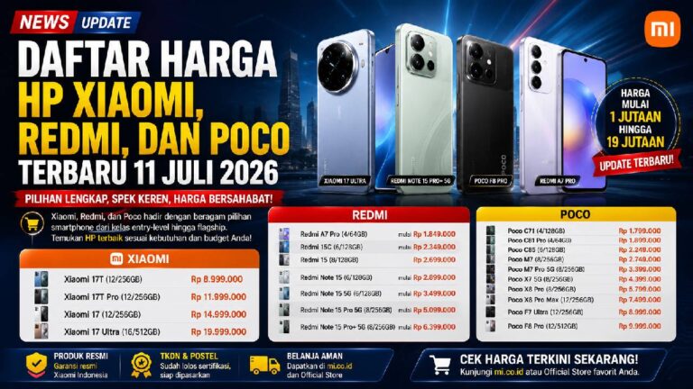 Daftar Harga HP Xiaomi, Redmi, dan Poco Terbaru Juli 2026 di Indonesia