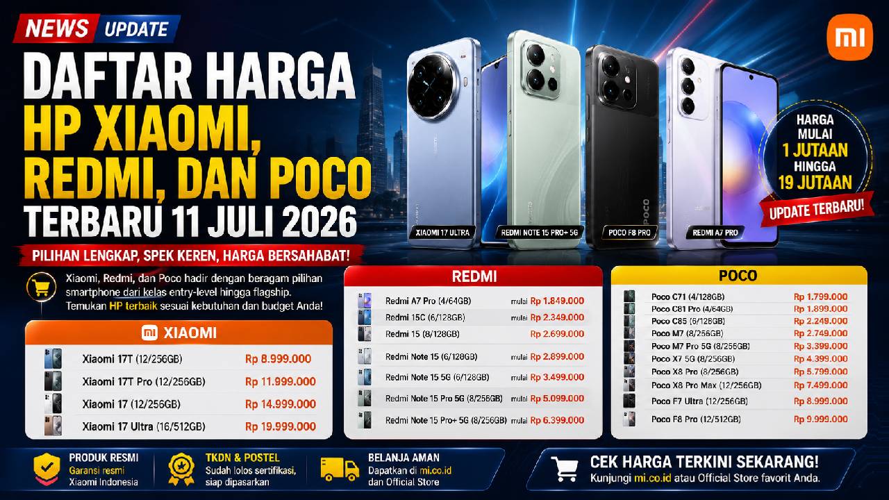 Daftar Harga HP Xiaomi, Redmi, dan Poco Terbaru Juli 2026 di Indonesia