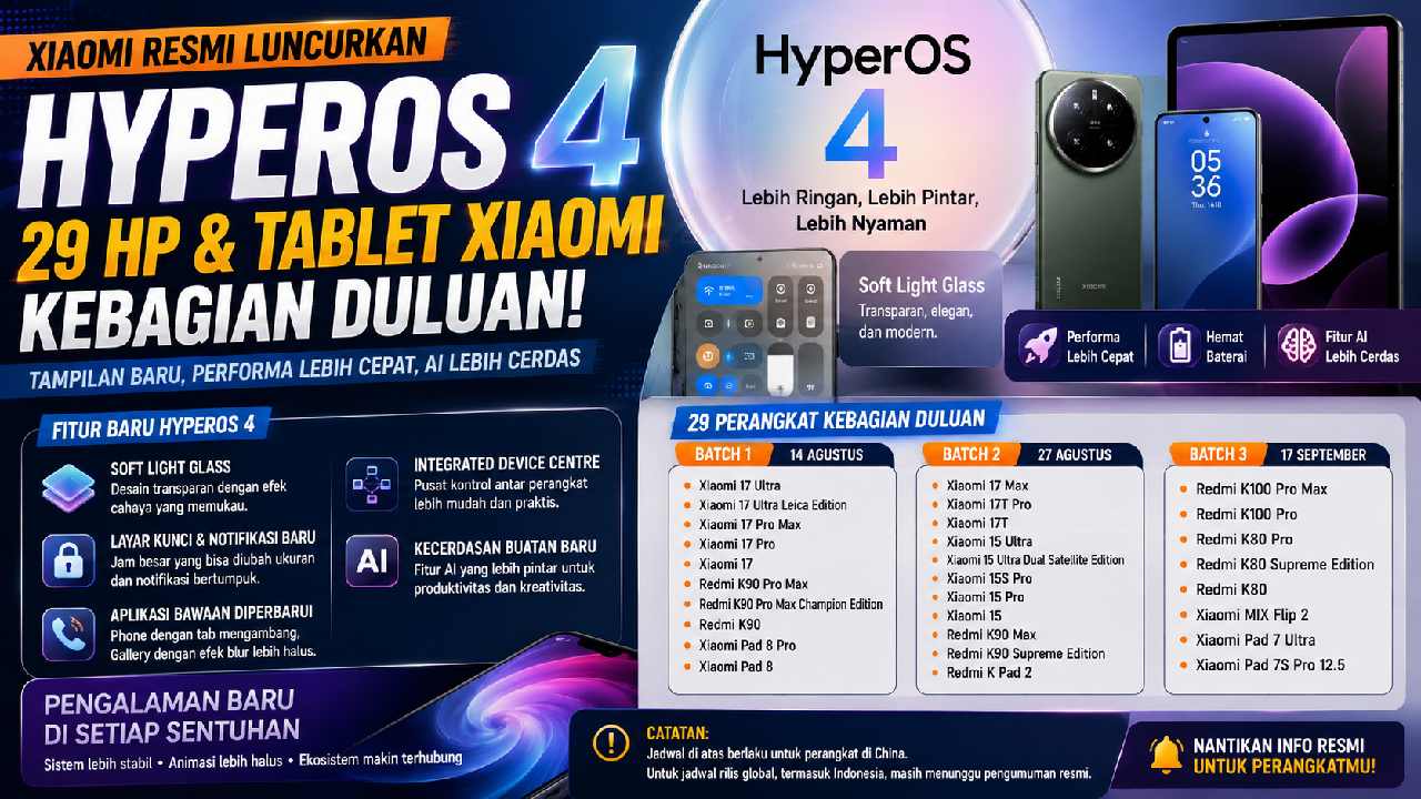 29 HP dan Tablet Xiaomi Dapat HyperOS 4 Lebih Dulu, Ini Jadwal Lengkapnya