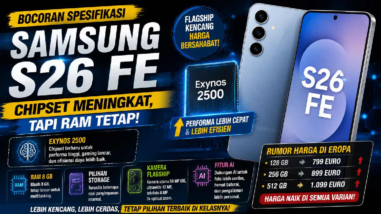 Bocoran Samsung Galaxy S26 FE, Chipset Lebih Kencang tetapi RAM Masih 8 GB
