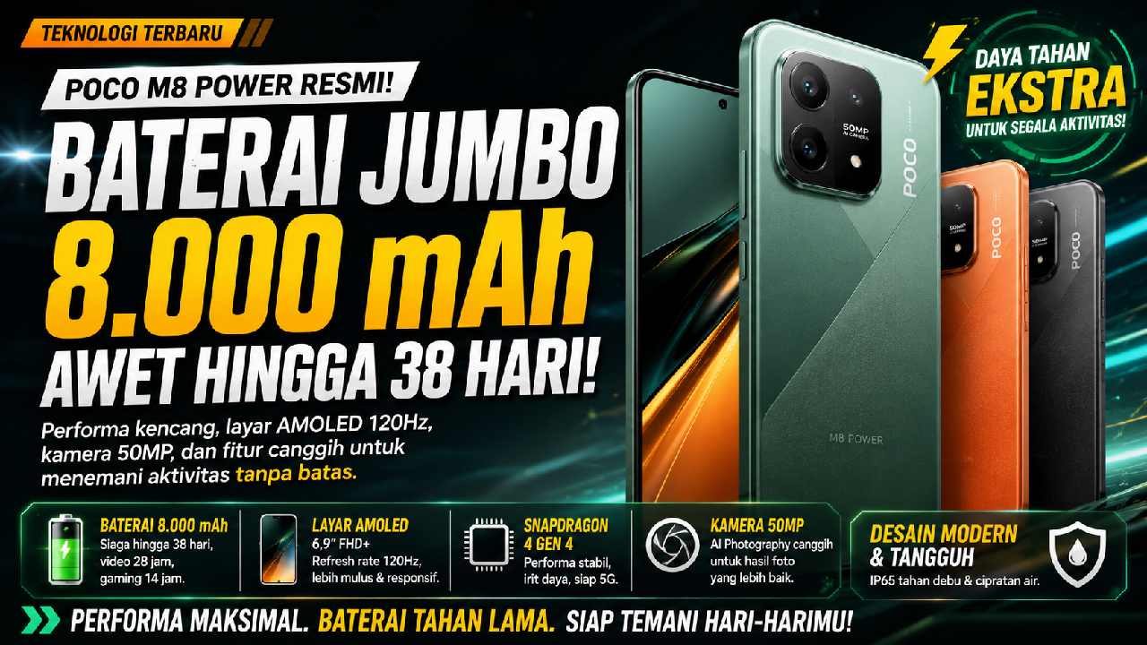 HP Poco M8 Power Resmi Meluncur, Baterai 8.000 mAh Diklaim Awet hingga 38 Hari
