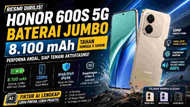 Honor 600S 5G Resmi, Baterai 8.100 mAh Jadi Daya Tarik Utama