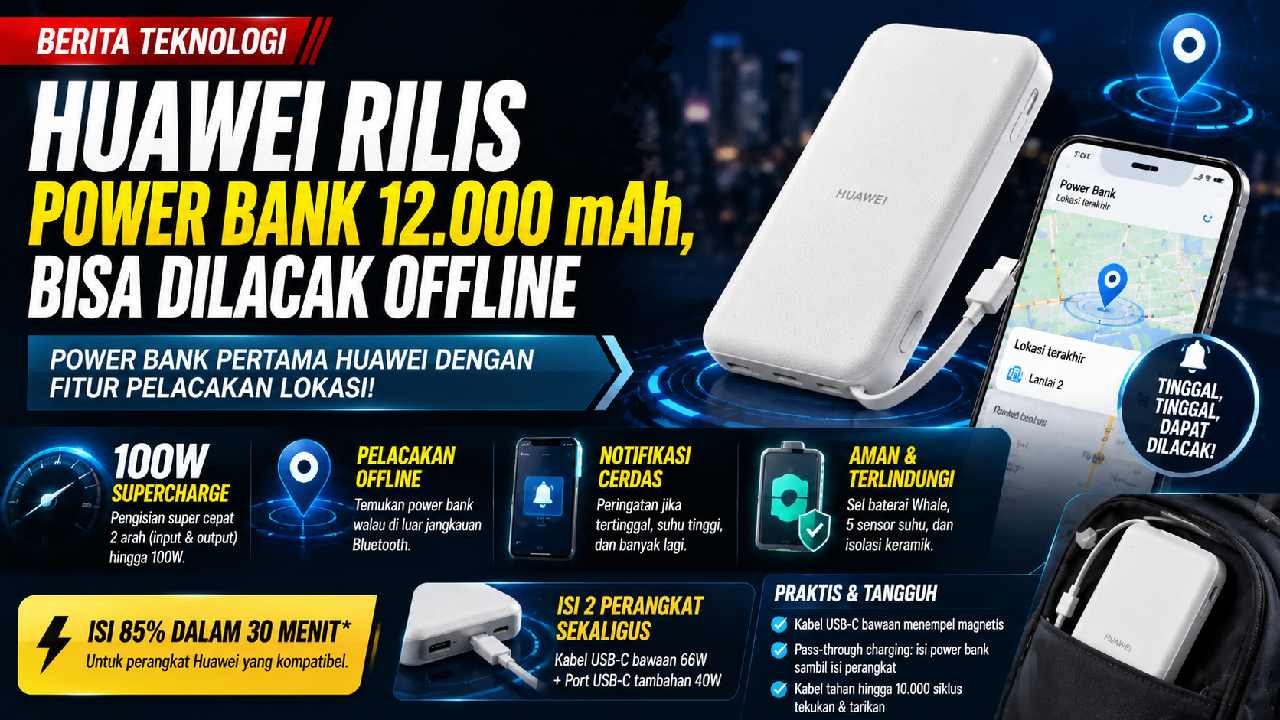 Huawei Rilis Power Bank 12.000 mAh, Tetap Bisa Dilacak Saat Hilang