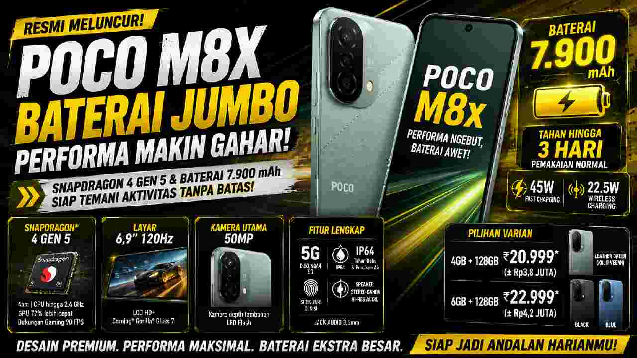 Poco M8x Resmi Meluncur, Baterai 7.900 mAh Jadi Daya Tarik Utama