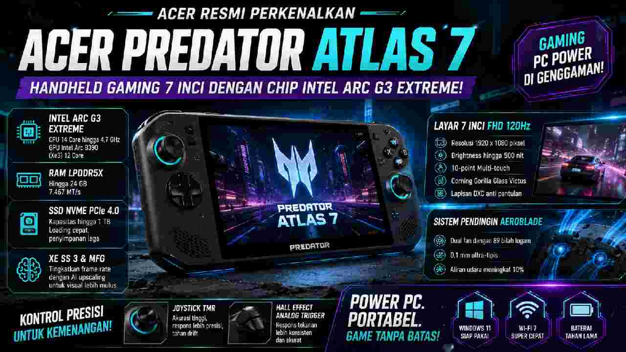 Acer Predator Atlas 7 Meluncur, Handheld Gaming Ringkas Bertenaga Intel Arc