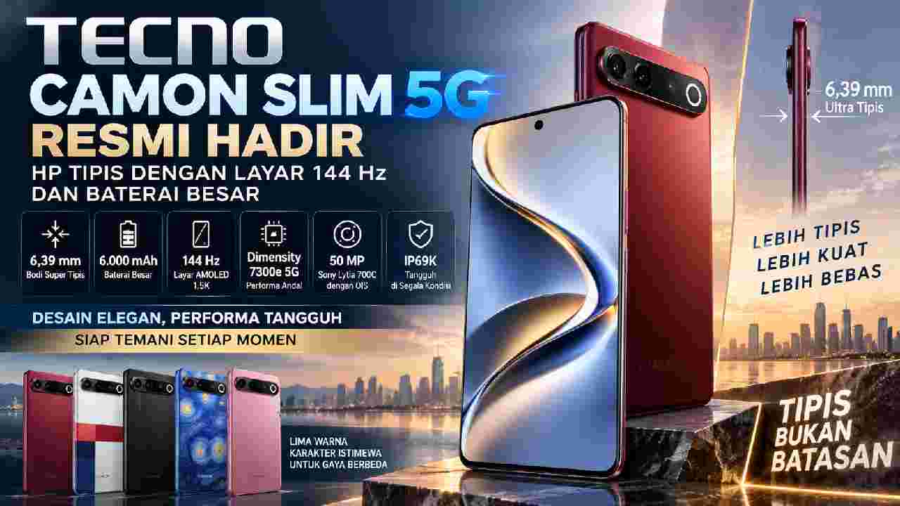 Tecno Camon Slim 5G Tampil Tipis, Baterai Besar dan Layar 144 Hz