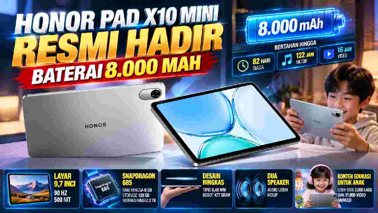 Honor Pad X10 Mini Resmi, Tablet Ringkas dengan Baterai 8.000 mAh